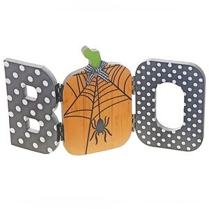 Kirkland’s Distressed Wooden 3-Piece Folding ‘BOO’ Decorative Table Sign - EUC!